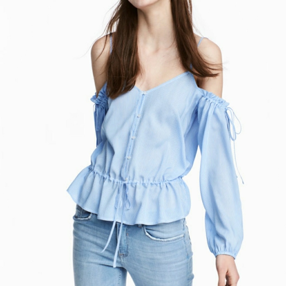 H&M off-the-shoulder blue strips blouse